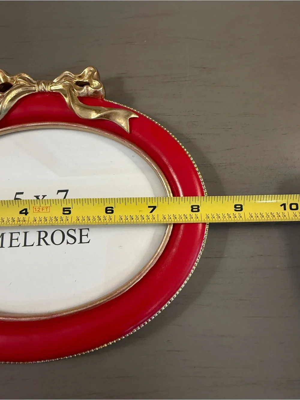 Melrose Red Oval Picture Frame Gold Resin Bow 5x7” Photo Christmas Holiday